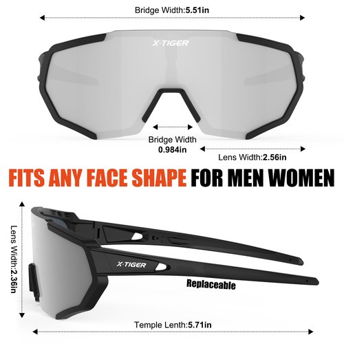 X-TIGER Polarized Sports Sunglasses with 5 Interchangeable Lenses,Mens Womens Cycling Bike Glasses,Baseball Running Fishing Golf Driving Sunglasses