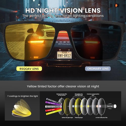 RSQQAV Night Vision Glasses for Men Night Driving Cycling Glasses Reduce Glare and Enhance Vision Lightweight Frame