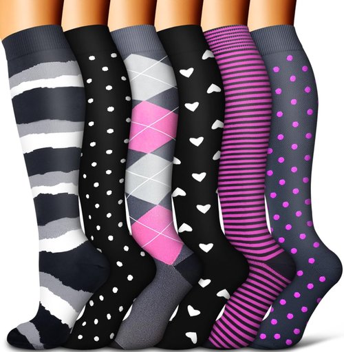 COOLOVER Copper Compression Socks - 6 Pairs for Optimal Support in Running, Travel & Nursing