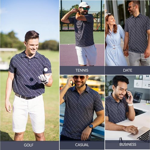 JIUYANG Men's Golf Polo Shirt - Moisture-Wicking, 4-Way Stretch, UPF 50+ | Short Sleeve Performance Print