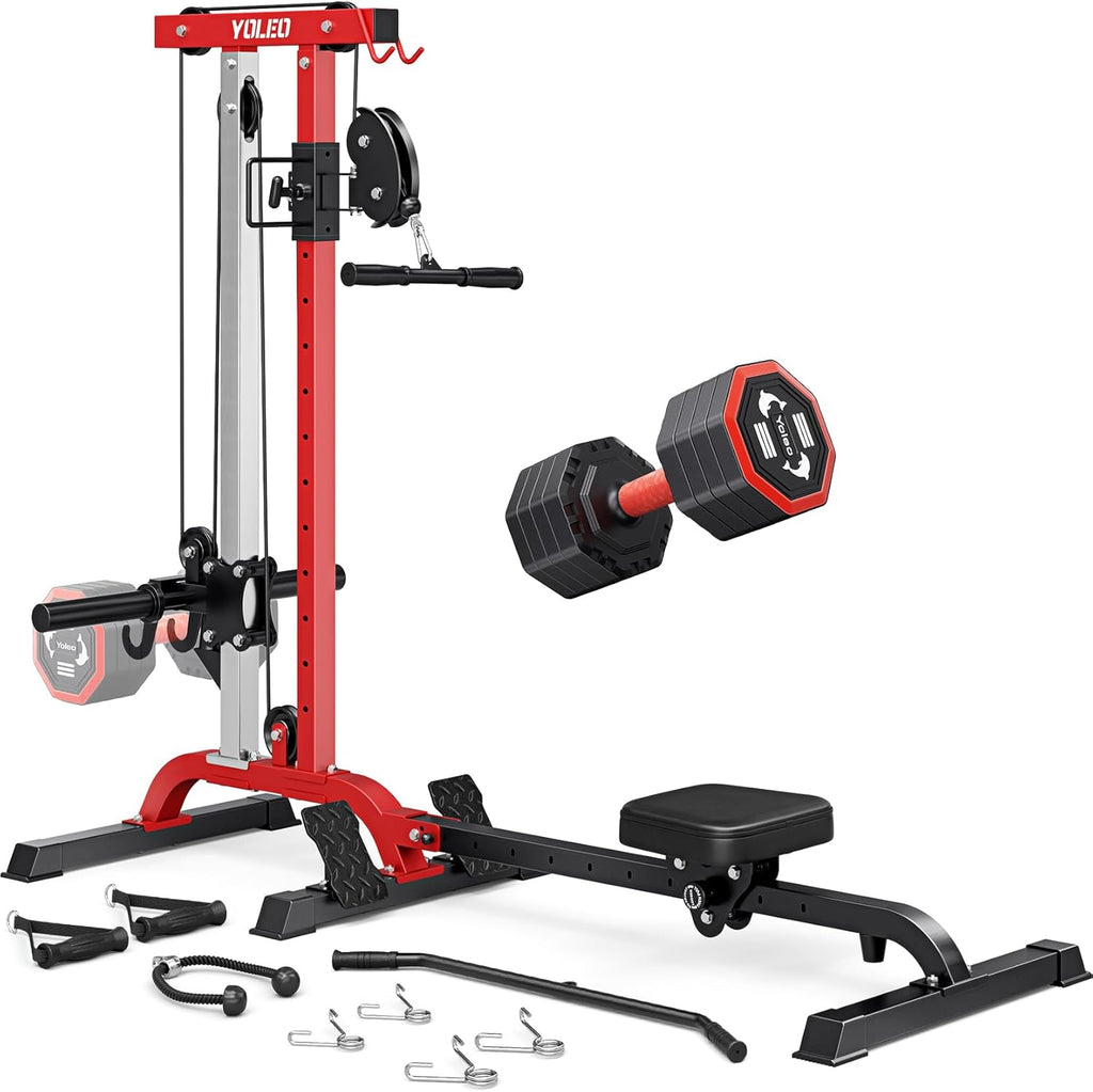 YOLEO Cable Machine - 2-in-1 Home Gym Rowing & LAT Pulldown Station | 450 Lbs Capacity, Includes LAT Bar & Tricep Rope