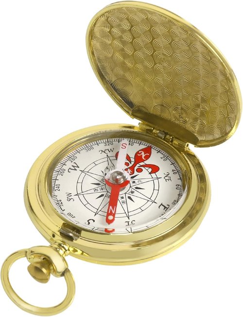 Gold Antique Brass Compass Key Chain - Waterproof Pocket Compass for Kids, The Perfect Survival Tool and Gift for Boy Scouts with Retro Gold Compass Design 2-Piece Set