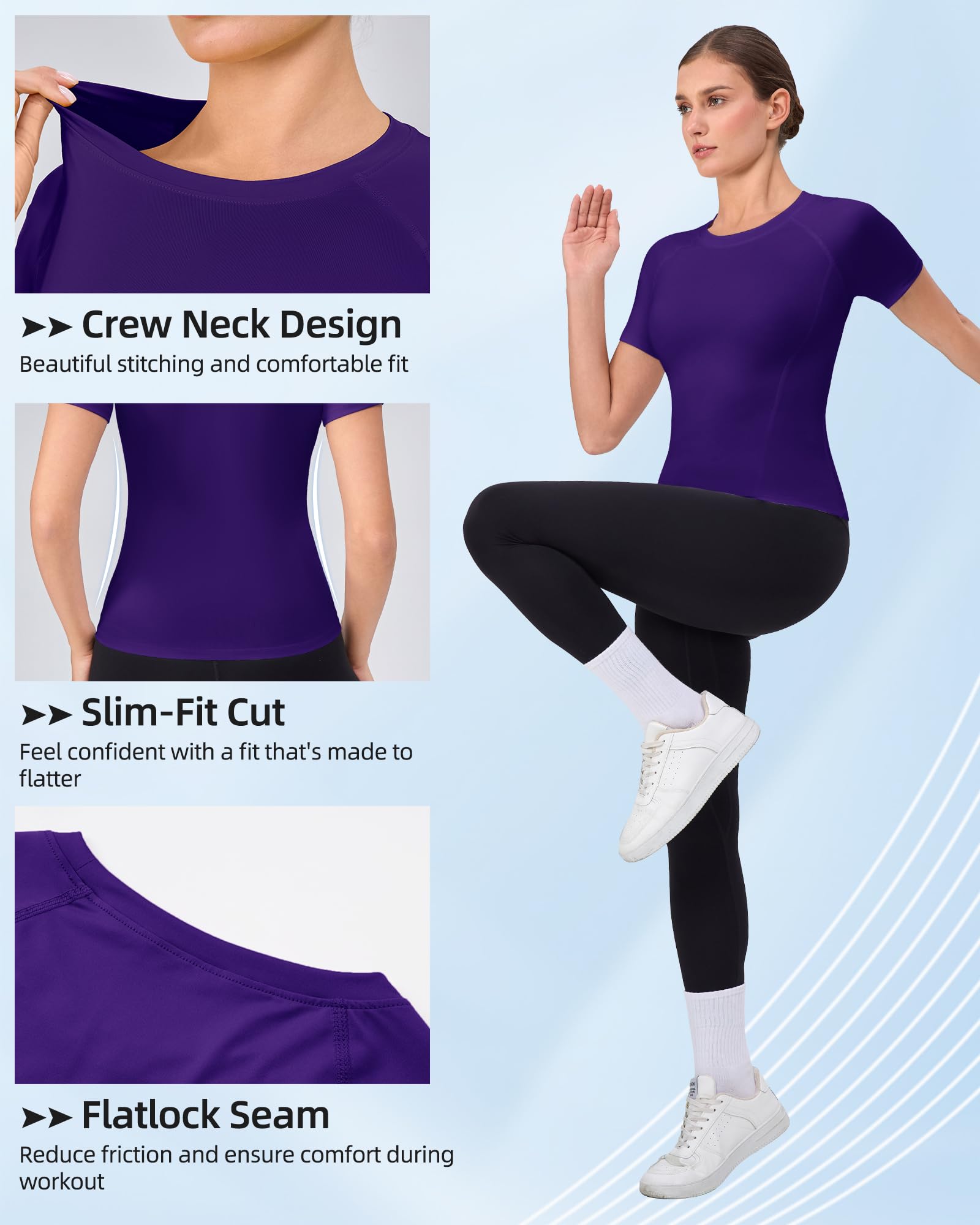 SPVISE Purple Women's Short Sleeve Compression Shirts Workout Athletic Yoga Tops Lightweight Running Gym Basic T-Shirts Soft