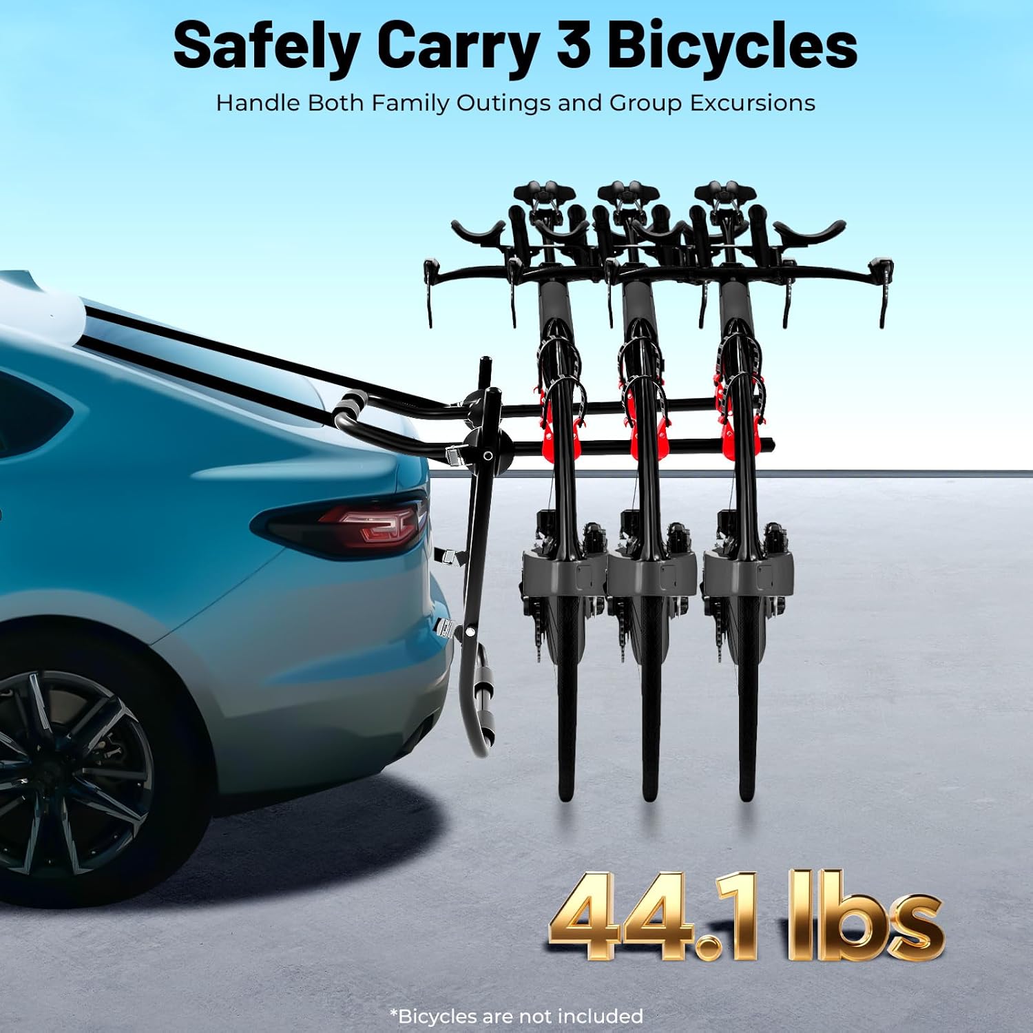 Skiennix Bike Rack - Trunk Mount for SUVs & Cars, 44lb Capacity, Foldable Steel, Holds 3 Bikes, Red & Black