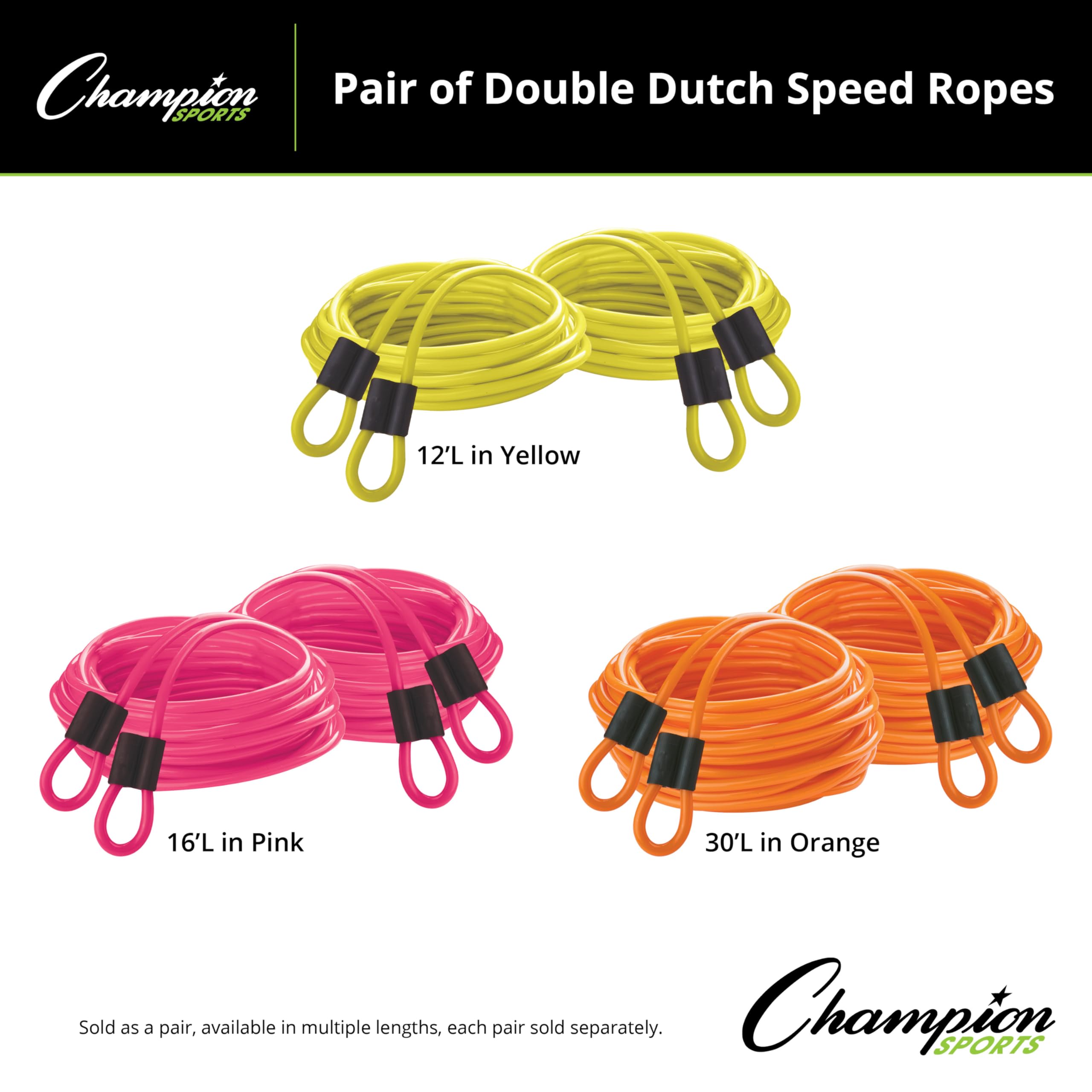 Champion Sports Double Dutch Speed Rope – Durable Vinyl Jump Rope for Fitness & Training, Multiple Lengths