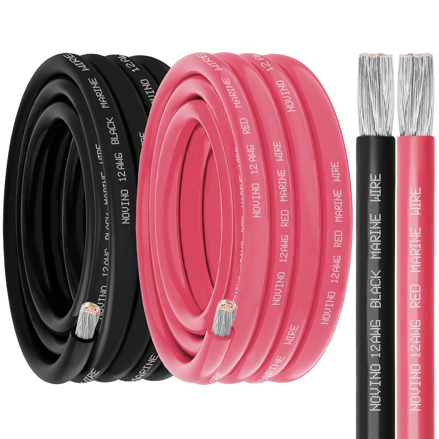 12 Gauge Marine Wire - Tinned Copper Electrical Cable for Boat & Automotive | 15FT Red & 15FT Black