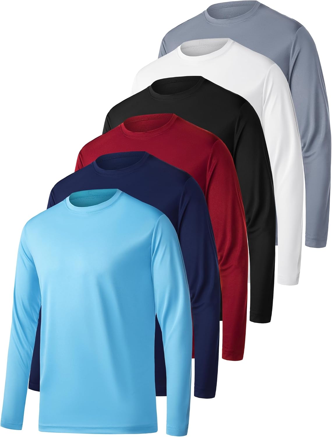 OYGSieg Long Sleeve Shirts for Men - Moisture-Wicking UPF SPF Sun Protection | 6 Pack Casual Tees
