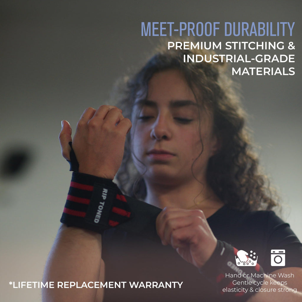 Rip Toned Wrist Wraps for Weightlifting – USPA & USAPL Approved 18" Wrist Straps for Powerlifting – Adjustable, Durable Gym Wraps with Thumb Loop – Quality Support for Men & Women – Red Flex
