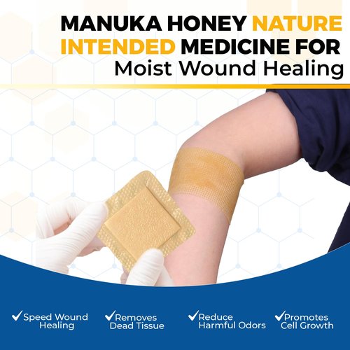 Hilom Medical Grade Manuka Honey Gauze Dressing 4 inch x 4 inch (10 Pack - Non-Adherent) |First Aid for Minor Wounds Such as Cuts or Advanced Wound Care of Bed Sores, Burns, or Lacerations