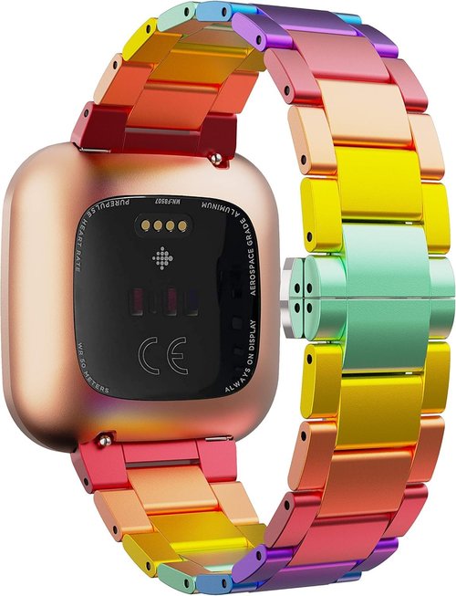 BAIHUIAM Band Compatible with Fitbit Versa/Versa 2 /Versa Lite Bands Women, Aluminum Metal Band Colorful Replacement Wristband for Fitbit Versa 2, Rainbow