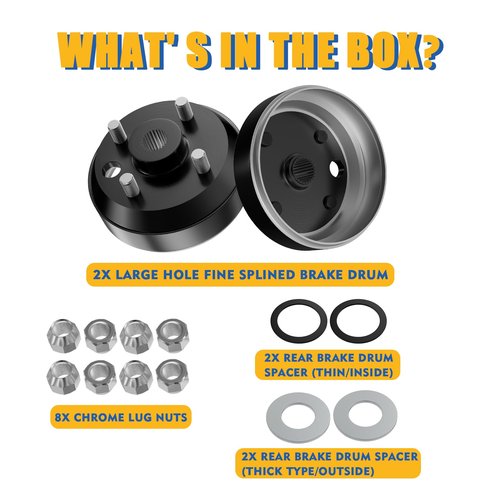 CLUBRALLY Golf Cart Large Hole Fine Splined Brake Drum Kit, Fits 1991-Up Gas EZGO and 1996-Up Columbia, OEM#21807-G1, 41843-94 (2 PCS)