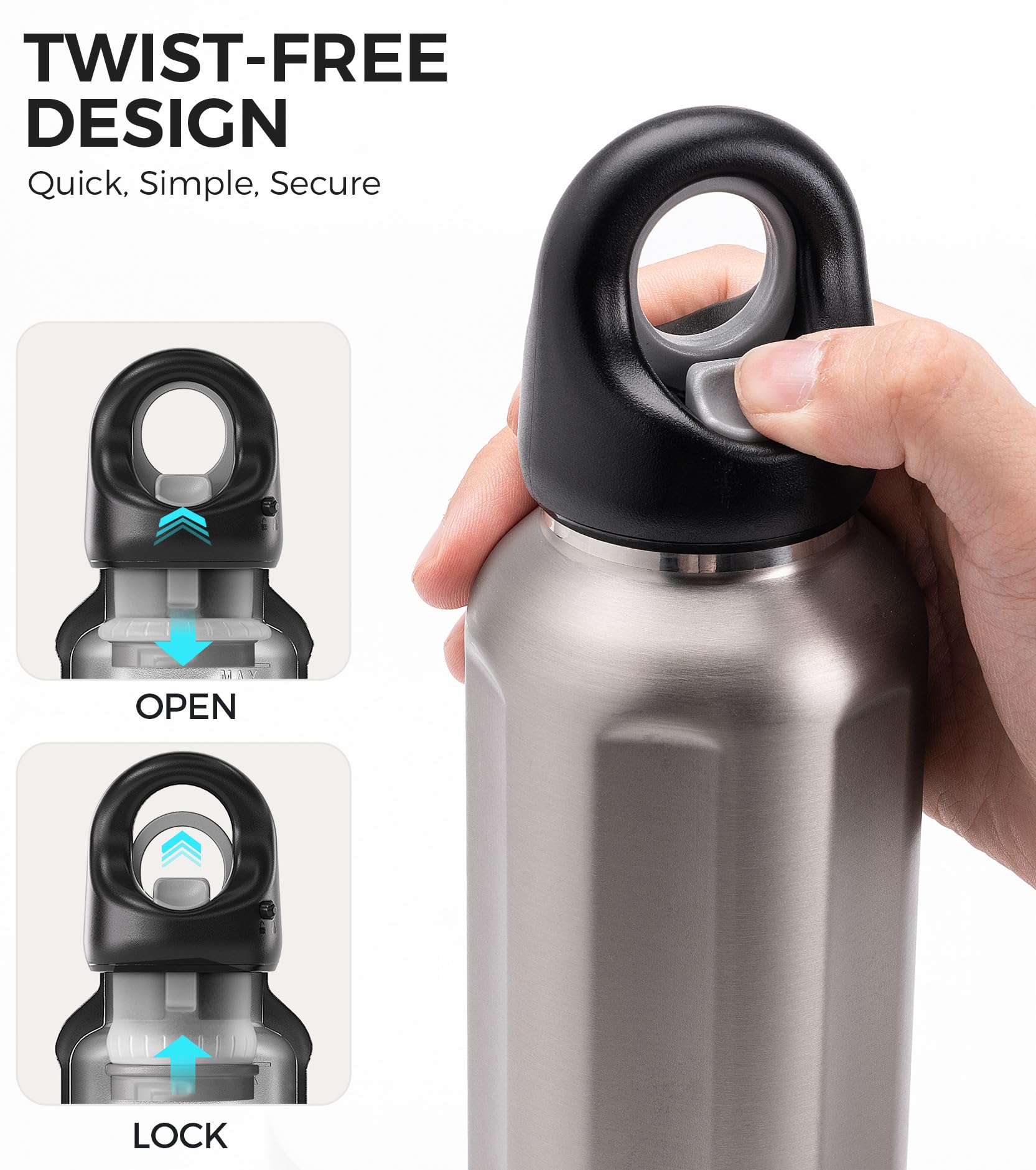 TakeToday 20oz Insulated Water Bottle with One-Touch Chug Lid, Leakproof, Keeps Cold 36H, Stainless Steel Double-Wall Vacuum Thermos for Gym, Hiking & Outdoor, Silver