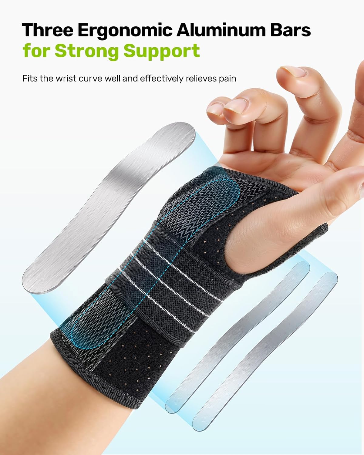 Skiennix Carpal Tunnel Wrist Brace - Ergonomic Night Support with 3 Metal Splints | Breathable Stabilizer for Arthritis Relief (Right Hand, Gray, Medium)