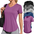 Locoowai Women's Workout Shirts - V Neck Quick Dry Tops with UPF 50+ Protection | 5 Pack, Short Sleeve