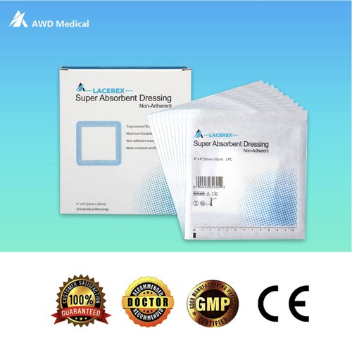 AWD Super Absorbent Wound Non Stick Gauze Pads - Non-Adhesive Bandages for Wounds - 4x4 Gauze Pads, Large Bandages for 1st and 2nd Degree Burns - Wound Care Products, Box of 10 (4"x4")