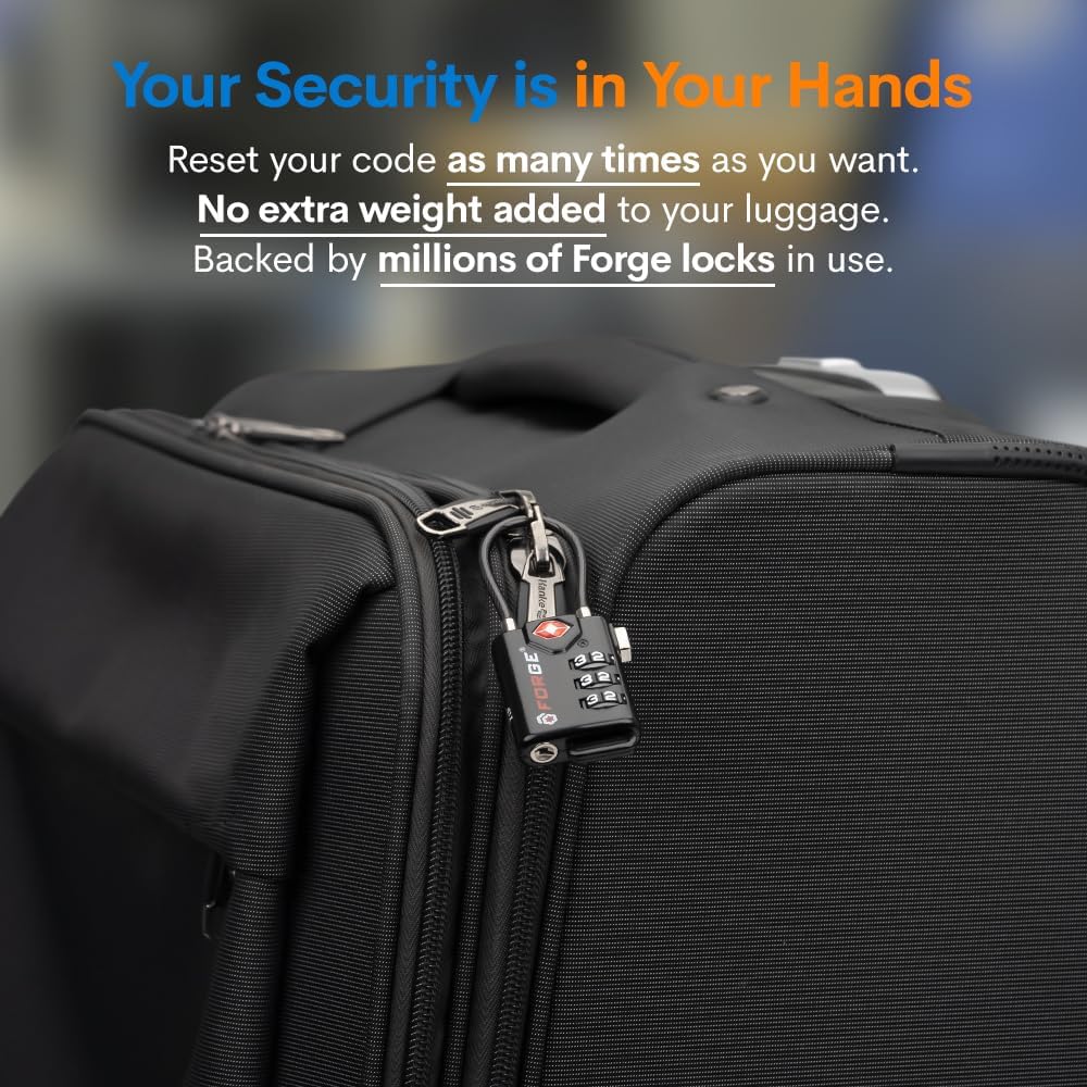 Skiennix TSA Approved Cable Luggage Locks - Re-settable Combination, Durable Alloy Body, Black (2 Pack)