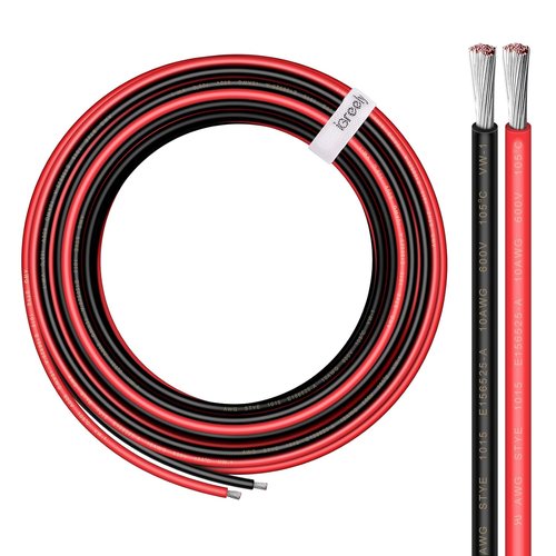 iGreely 10 Gauge Tinned Copper Electrical Wire - 30 FT Red & 30 FT Black for Solar, Automotive & Marine Use