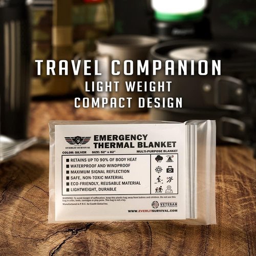 EVERLIT Survival Emergency Mylar Thermal Blankets -Space Blanket Survival kit Camping Blanket Perfect for First Aid Kit, Outdoors,Hiking,Survival,Bug Out Bag,Marathons (Silver, 12 Pack)