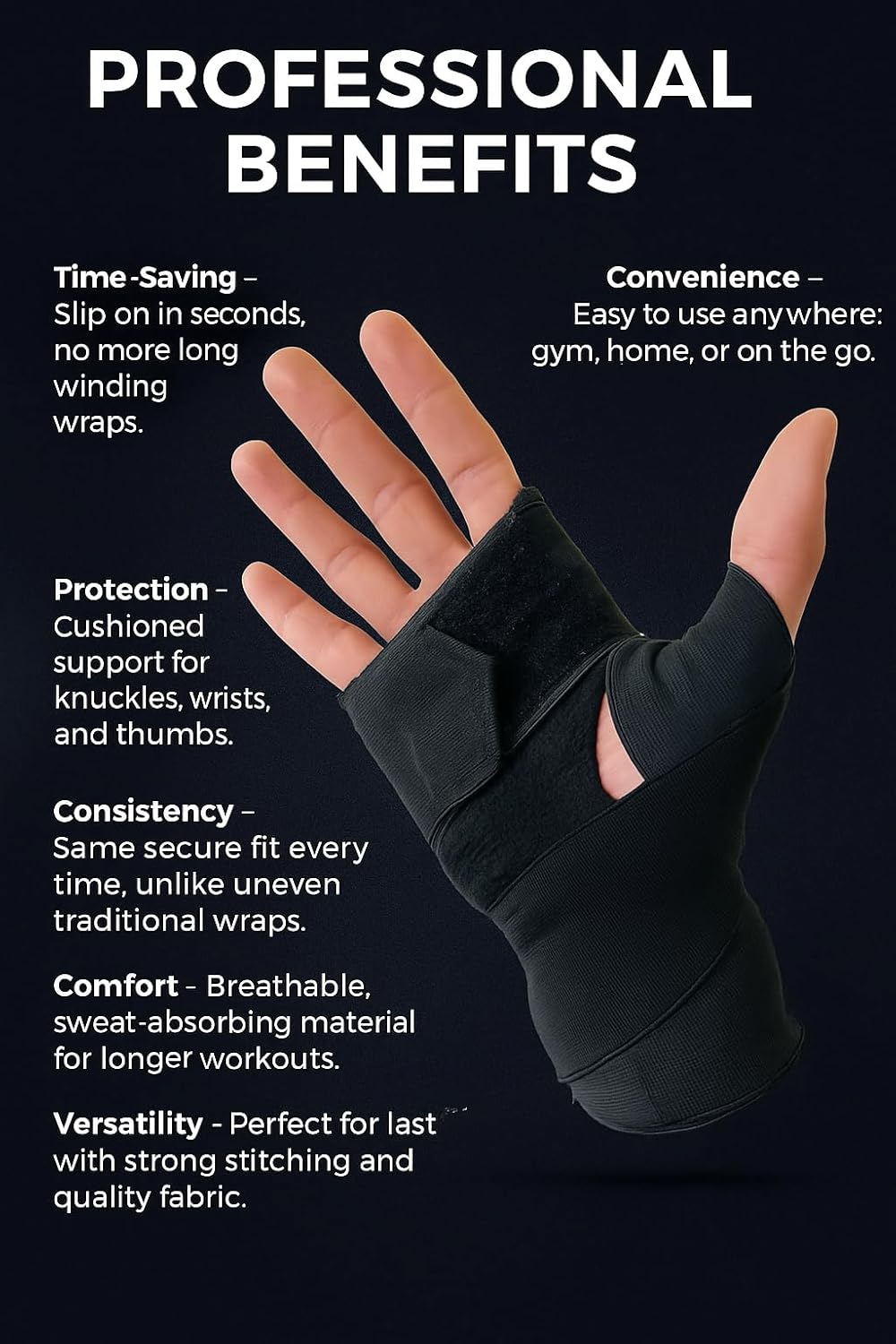 Quickrap Boxing Hand Wrap Gloves - Elastic Thumb Loop Protection for Knuckle & Wrist Support | Unisex Training Gear