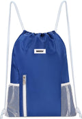 WANDF Drawstring Backpack Sports Gym Sackpack with Mesh Pockets Water Resistant String Bag for Women Men (Navy Blue)