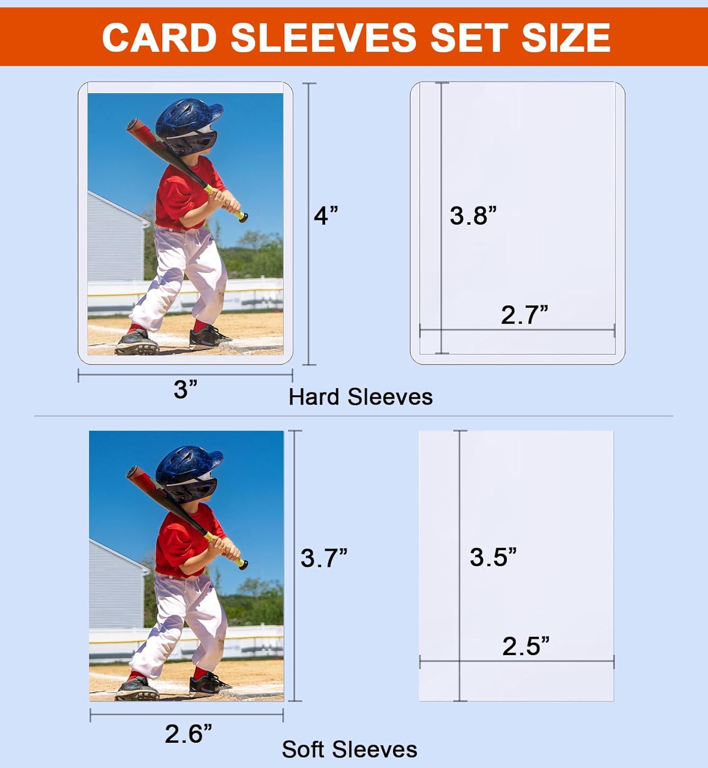 TARUMG Premium Baseball Card Sleeves - 200 Top Load Protectors for Trading Cards | 3" x 4" Standard Size