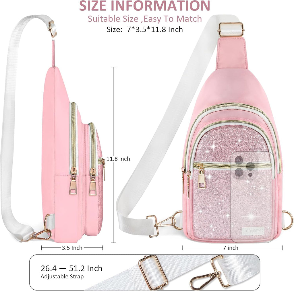 Skiennix Sling Bag - Glitter Crossbody Mini Hiking Daypack | Casual Chest Shoulder Bag for Travel