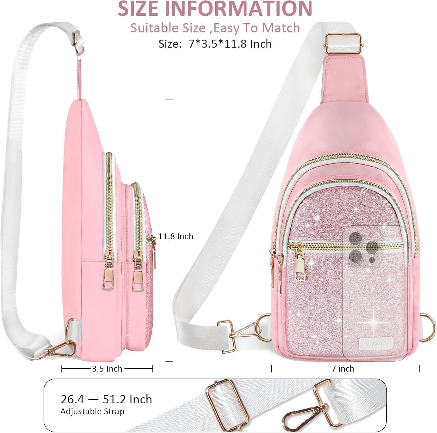 Skiennix Sling Bag - Glitter Crossbody Mini Hiking Daypack | Casual Chest Shoulder Bag for Travel