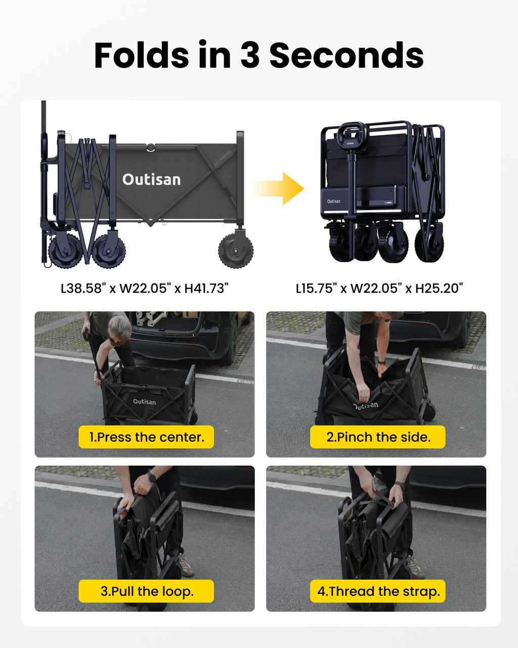 Smart Electric e-Wagon Air 3-Second Fold Cart with 9-Mile Range 300LB Heavy-Duty Dual Motor Wagon All-Terrain Collapsible Wagon for Grocery, Camping, Beach Jet Black
