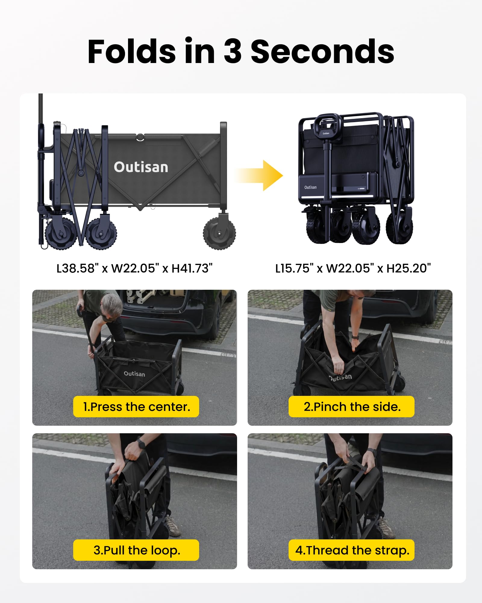 Smart Electric e-Wagon Air 3-Second Fold Cart with 9-Mile Range 300LB Heavy-Duty Dual Motor Wagon All-Terrain Collapsible Wagon for Grocery, Camping, Beach Jet Black