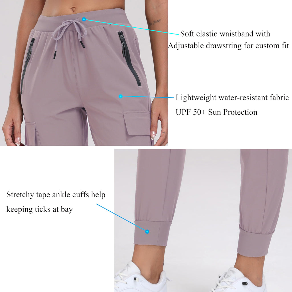 Oalka Women's Cargo Hiking Pants Lightweight Travel Pockets Joggers Quick Dry Orchid Purple M