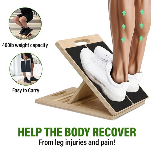 Professional Adjustable Wooden Slant Board for Calf Stretching, Portable 5-Stretch Board for Knees, Non-Slip Foot Incline Board Physical Therapy Equipment Calf Stretch, Extra Side Handle for Carry