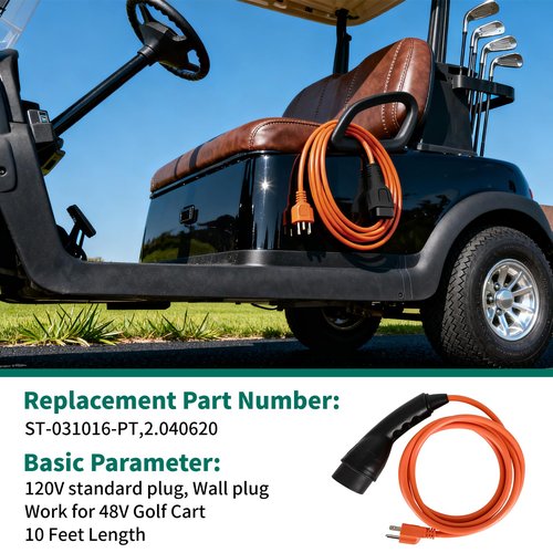 Charging Power Cord Compatible with Evolution ICON Golf Carts, 120V 3 Pin Golf Cart Charger Power Cord Replace OEM# 2.04.0620 ST-031016-PT (Plug and Play)
