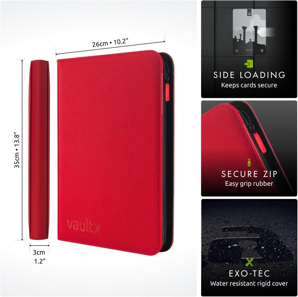 Vault X 9 Pocket Trading Card Zip Binder - Premium Exo-Tec Material, Holds 360 Cards, Red