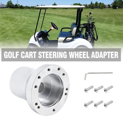 Zreneyfex Golf Cart Steering Wheel Adapter with Installation Tools, Steering Wheel Mounting Adapter Replacement for EZGO TXT RXV Models Aluminum Silver
