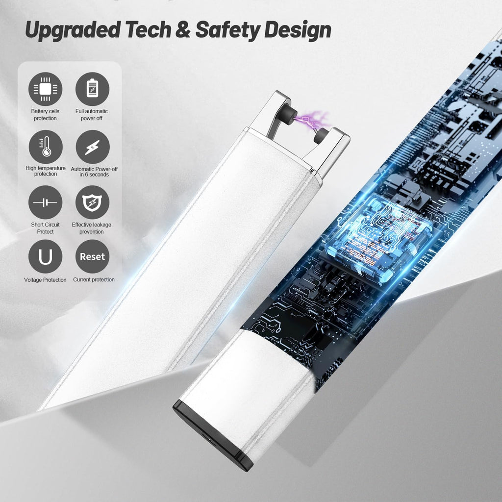 VEHHE Plasma Lighter - Rechargeable USB Type C Electric Lighter with LED Display | Windproof & Long-Lasting - Silver