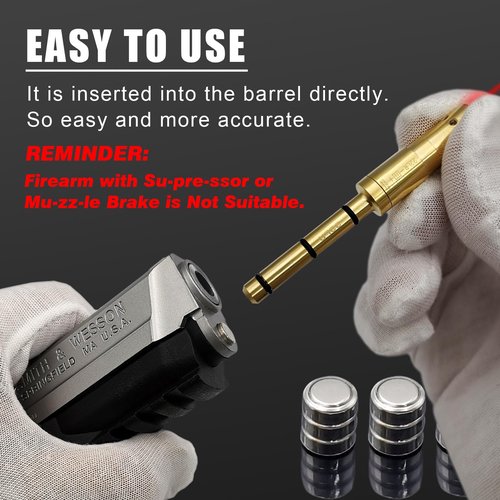 Angeebin Laser Boresighter for 9mm/.38spl/.357Mag/.380acp Firearms, End Barrel Laser Bore Sight Accurate and Easy Use