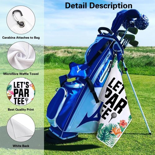 Msticey Let‘s Par Tee Funny Printed Microfiber Golf Towel with Clip,Tropical Golf Gifts for Golf Fan Dad Mom Grandpa, Birthday Father's Day, Golf Accessories for Men Women