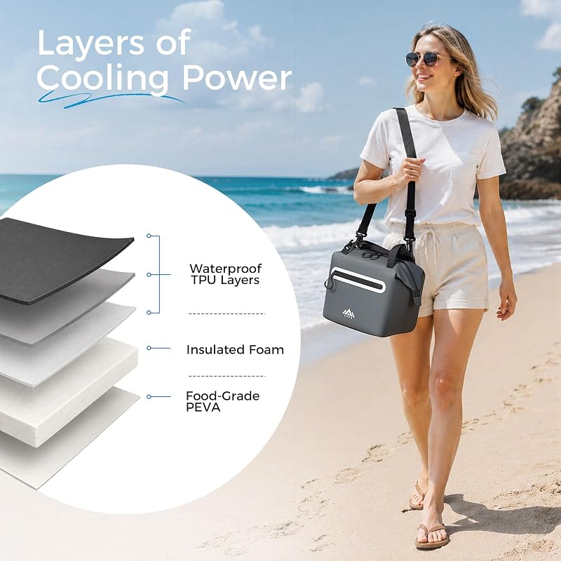 Grey Small Soft-Sided Cooler Bag, Insulated Lunch Box, Leak-Proof Portable Lunch Tote