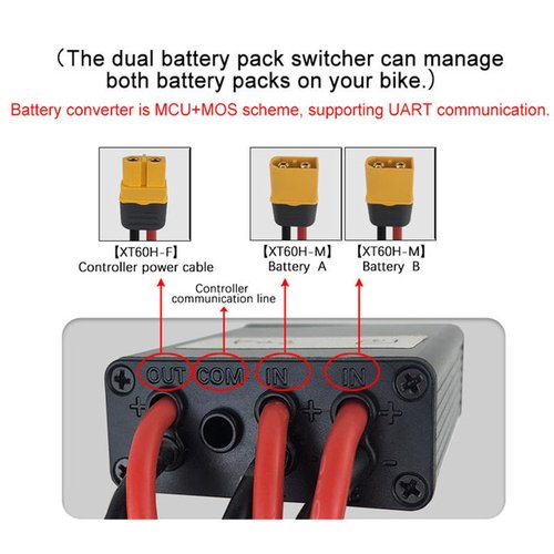 Double Battery Parallel Module, Dual Battery Support for Extended Range, Discharge Switch 20-72V 40A for Electric Bikes, Scooters, Cycling Enthusiasts, Commuters