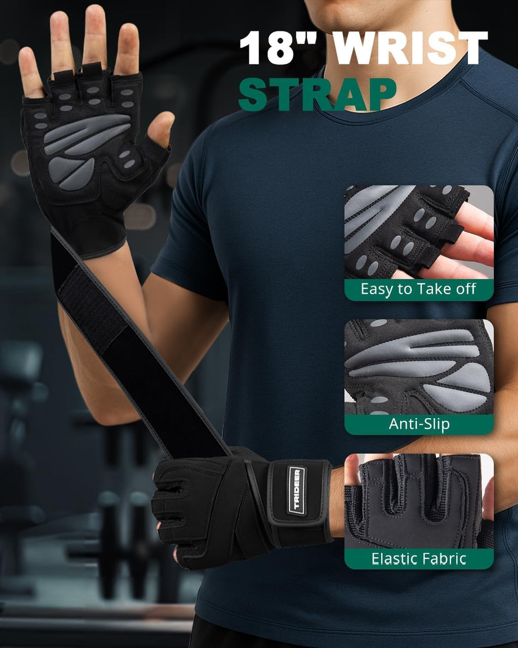 Trideer Weight Lifting Gloves - Full Palm Protection with Wrist Wrap Support | Ideal for Cross Training & Fitness