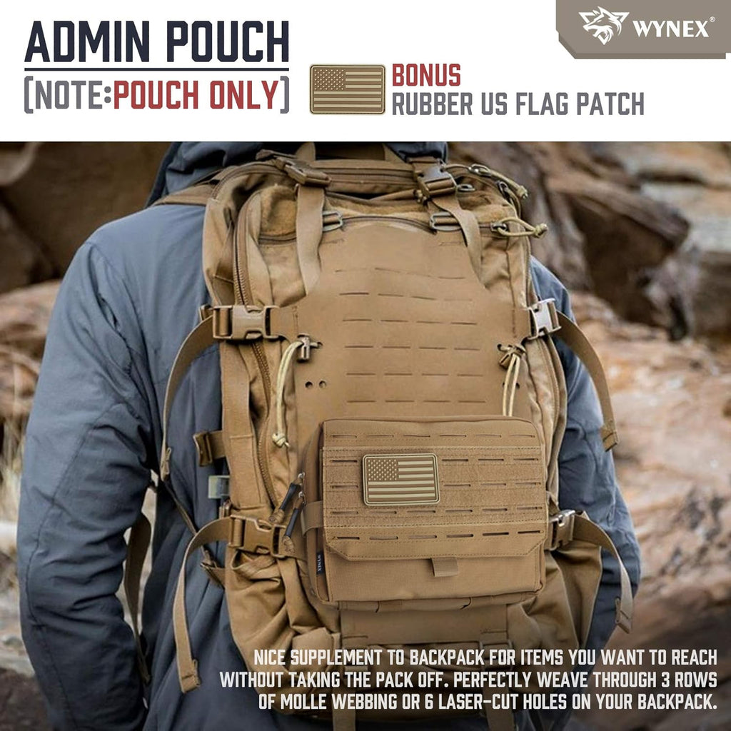 WYNEX Tactical Admin Pouch - Tri-Fold Design | MOLLE Tool & First Aid Organizer | Includes USA Flag Patch