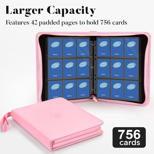 Fabmaker 9 Pocket Card Binder - Premium PU Cover Holds 756 Cards | Portable Black Album for Trading & Sports Cards