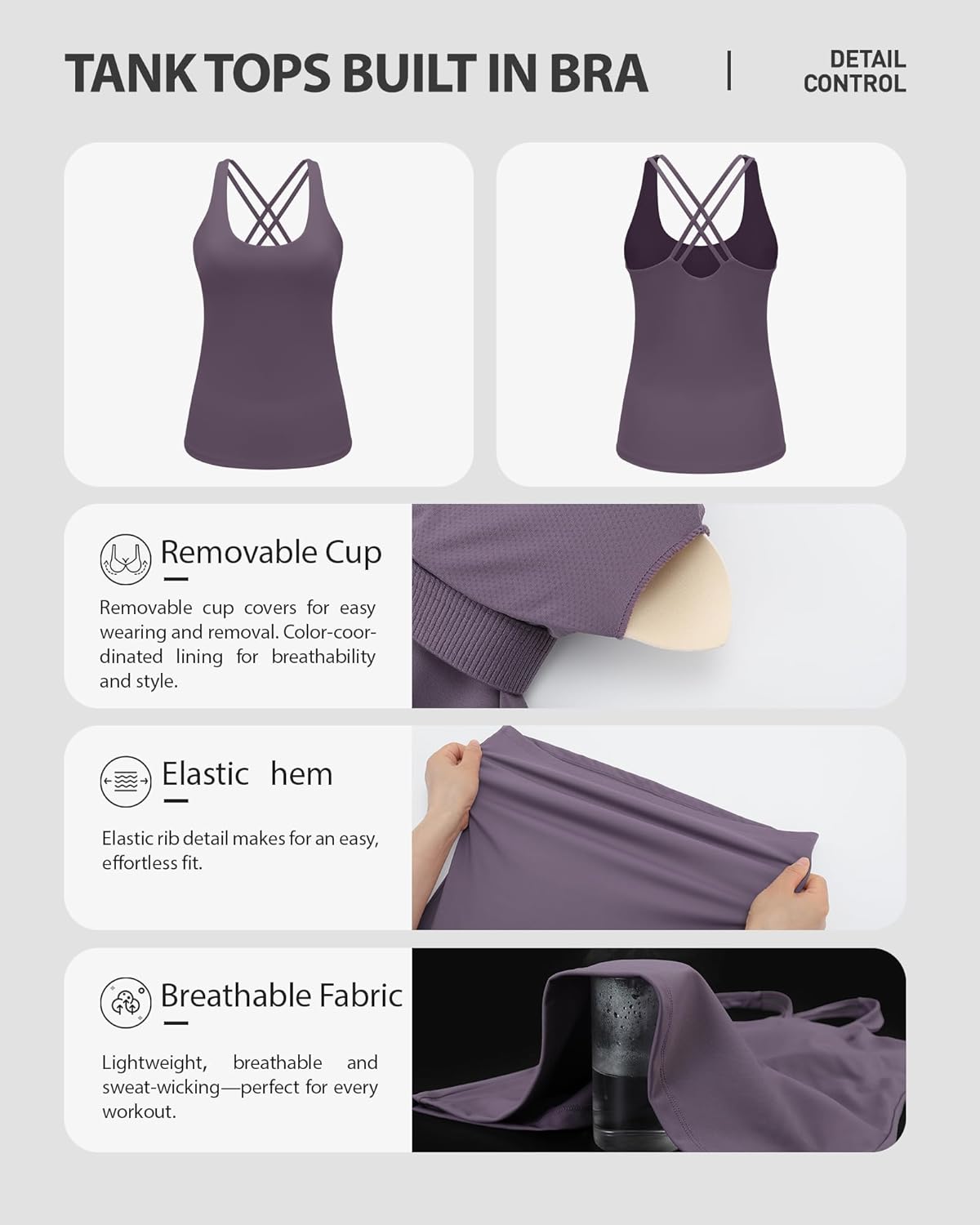 Running Girl Women's Workout Tank Tops - Built-In Bra & Crisscross Back | Padded Athletic Yoga Shirts