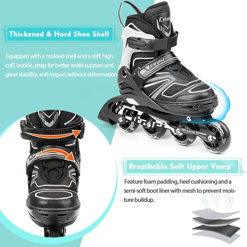 Inline Skates for Kids and Adults, Adjustable Roller Skates Blades for Adult Women Men Girls Boys with Light Up Wheels, Perfect for Indoor Outdoor Backyard Skating
