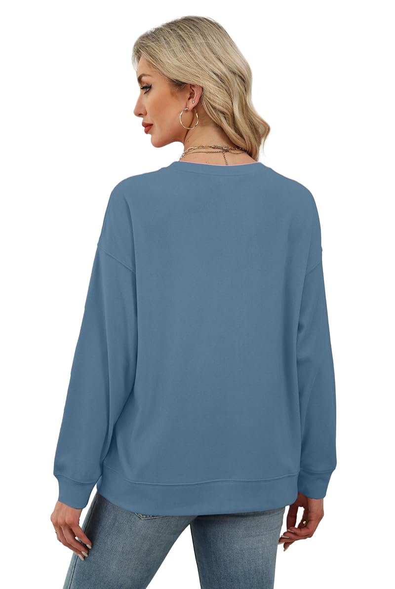 Dusty Blue Medium RUMIA Women's Crew Neck Sweatshirt - Long Sleeve Top