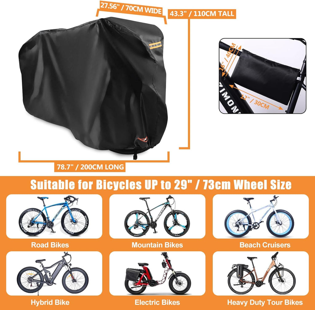 Skiennix Bike Cover - Waterproof Outdoor Bicycle Protection with Lock Holes & 3 Buckles | Heavy Duty 420D Material for Bikes Up to 68 Inches