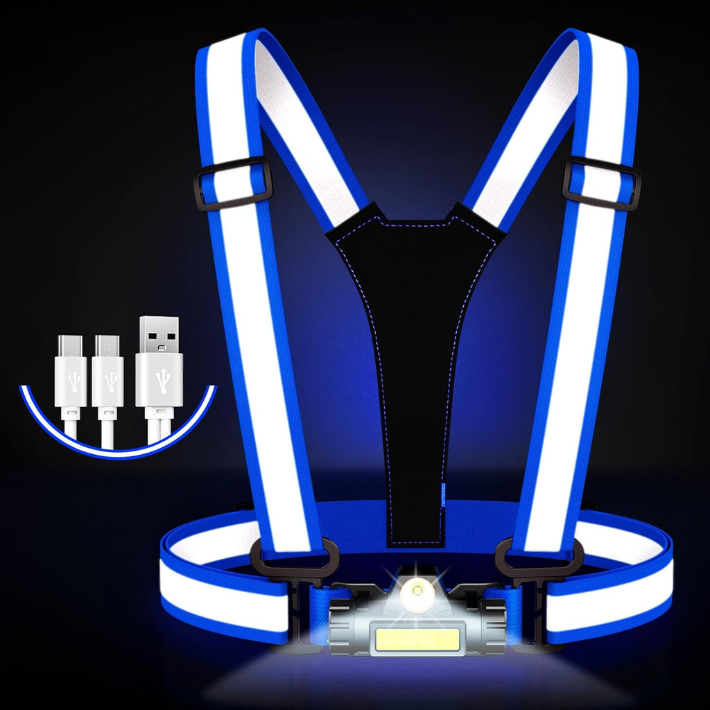Skiennix LED Running Vest - 90° Adjustable Reflective Gear for Night Safety | Rechargeable Chest Light