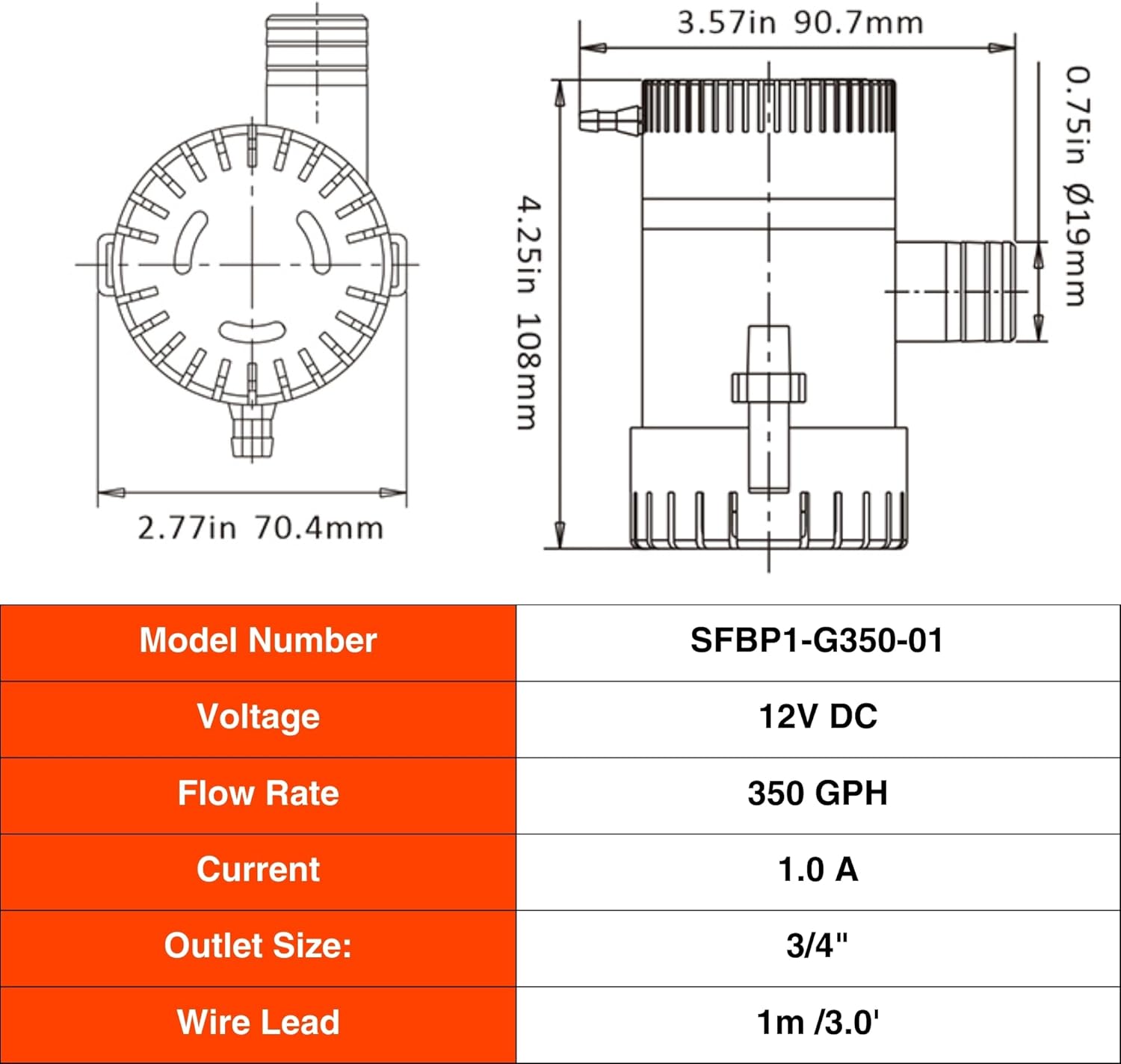 SEAFLO 01 Series 350 GPH Bilge Pump - 12V Marine Submersible Pump with Anti-Airlock Protection | 4-Year Warranty