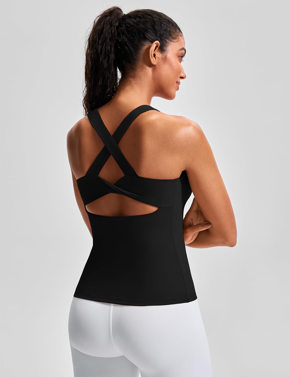 Skiennix Workout Tank Top - Built-In Bra Cross Back Design for Yoga & Gym | Stretchy Athletic Camisole