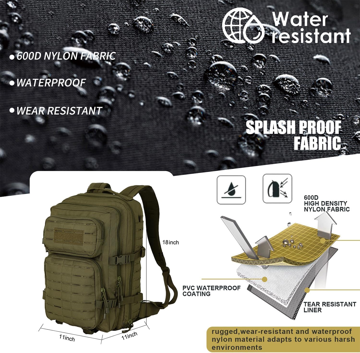 Skiennix 40L Tactical Military Backpack - Durable Assault Pack for Hiking & Trekking (Green)